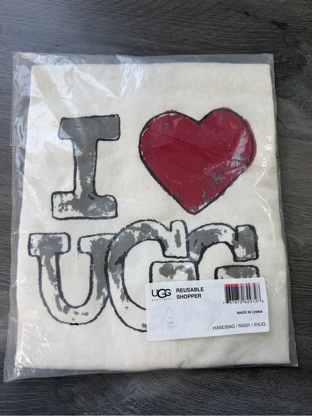 UGG Cream Canvas I Heart UGG Australia Reusable Shopper Tote Bag White NWT